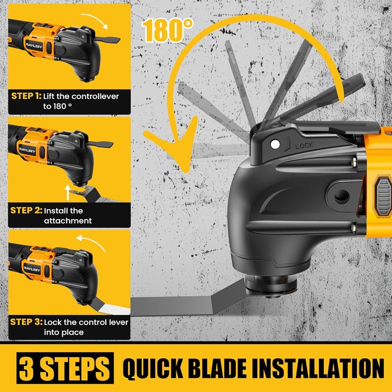 RAYLEEY Oscillating Multi-Tool Kit Compatible With DEWALT 20V Battery,Cordless Oscillating Tools With Brushless Motor,6 Speed,22PCS Accessories,4° Oscillation Angle for Cutting/Grinding/Sanding(Tool Only) - Image 5